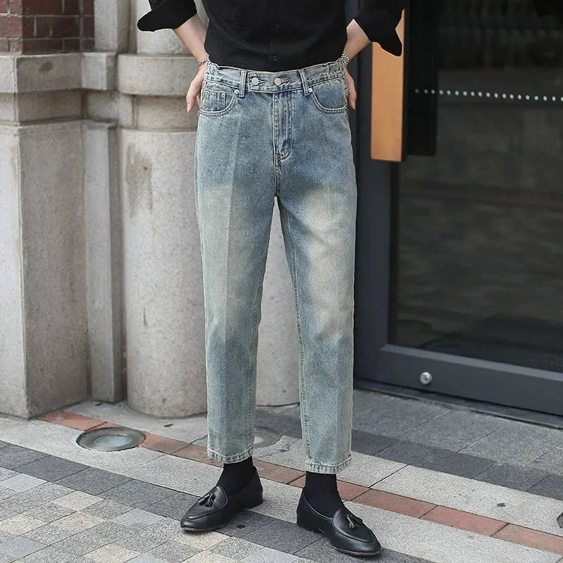 Men's Straight Distressed High-rise Jeans