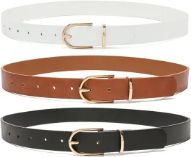 MORELESS 3 Pack Women's Faux Leather Waist Belt for Jeans Dress Black White Brown