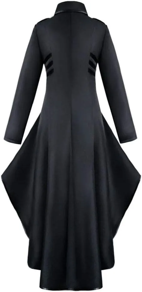 Nihsatin Vintage Womens Steampunk Victorian Swallow Tail Long Trench Jacket Black