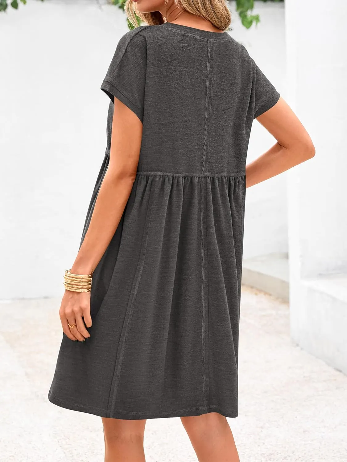NOLLSOM Women's Summer Dresses 2025 Cap Sleeves Button Down Solid Oversized Short Dress Tshirt Mini Dress with Pockets