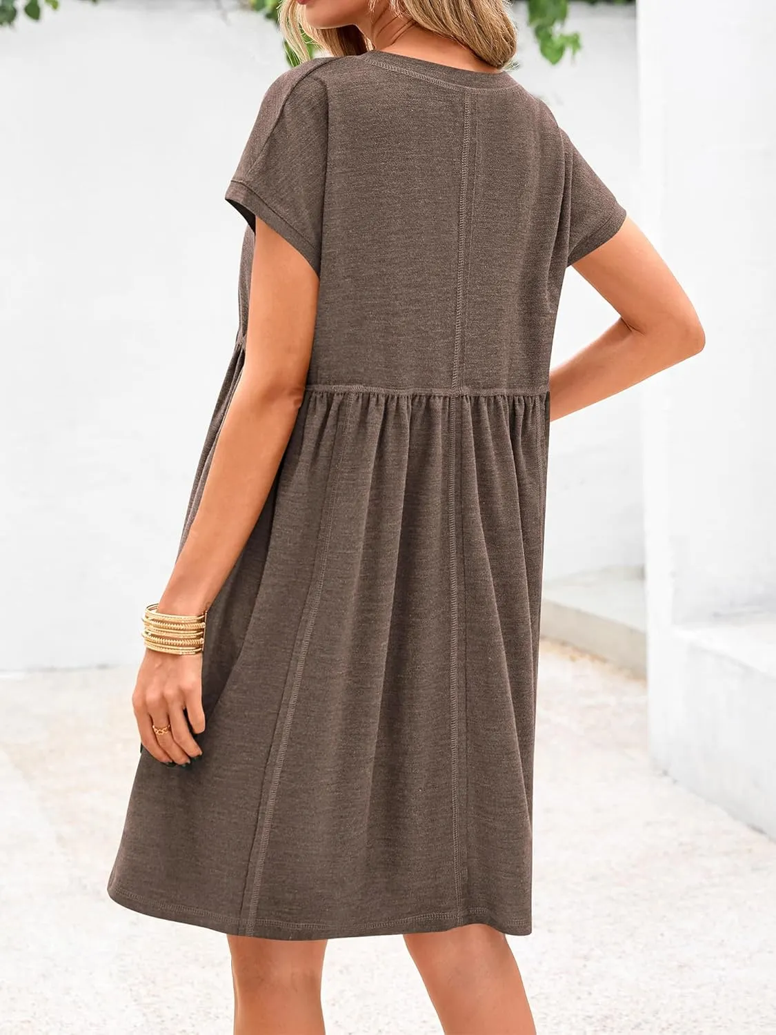 NOLLSOM Women's Summer Dresses 2025 Cap Sleeves Button Down Solid Oversized Short Dress Tshirt Mini Dress with Pockets