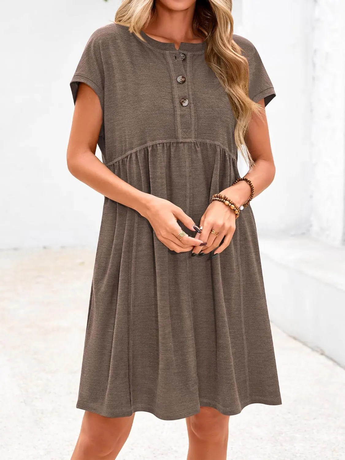 NOLLSOM Women's Summer Dresses 2025 Cap Sleeves Button Down Solid Oversized Short Dress Tshirt Mini Dress with Pockets