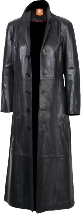 Original Leather Trench Coat Black Long Coat Duster Overcoat Sheepskin Men