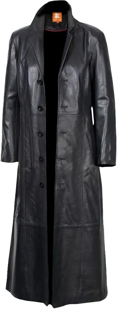 Original Leather Trench Coat Black Long Coat Duster Overcoat Sheepskin Men