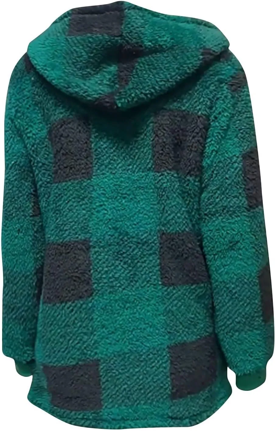 Plus Size Sherpa Jacket Women Plaid Oversized Fleece Full Zip Cardigan Sweater Comfy Fuzzy Winter Coat Hooded Outwear