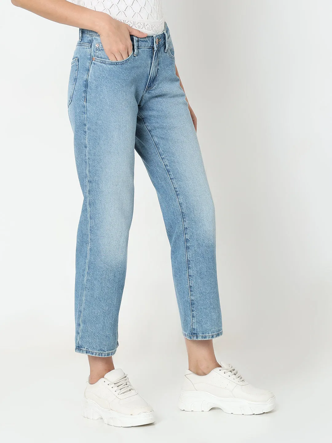 Spykar Low Rise Straight Fit Blue Jeans for Women