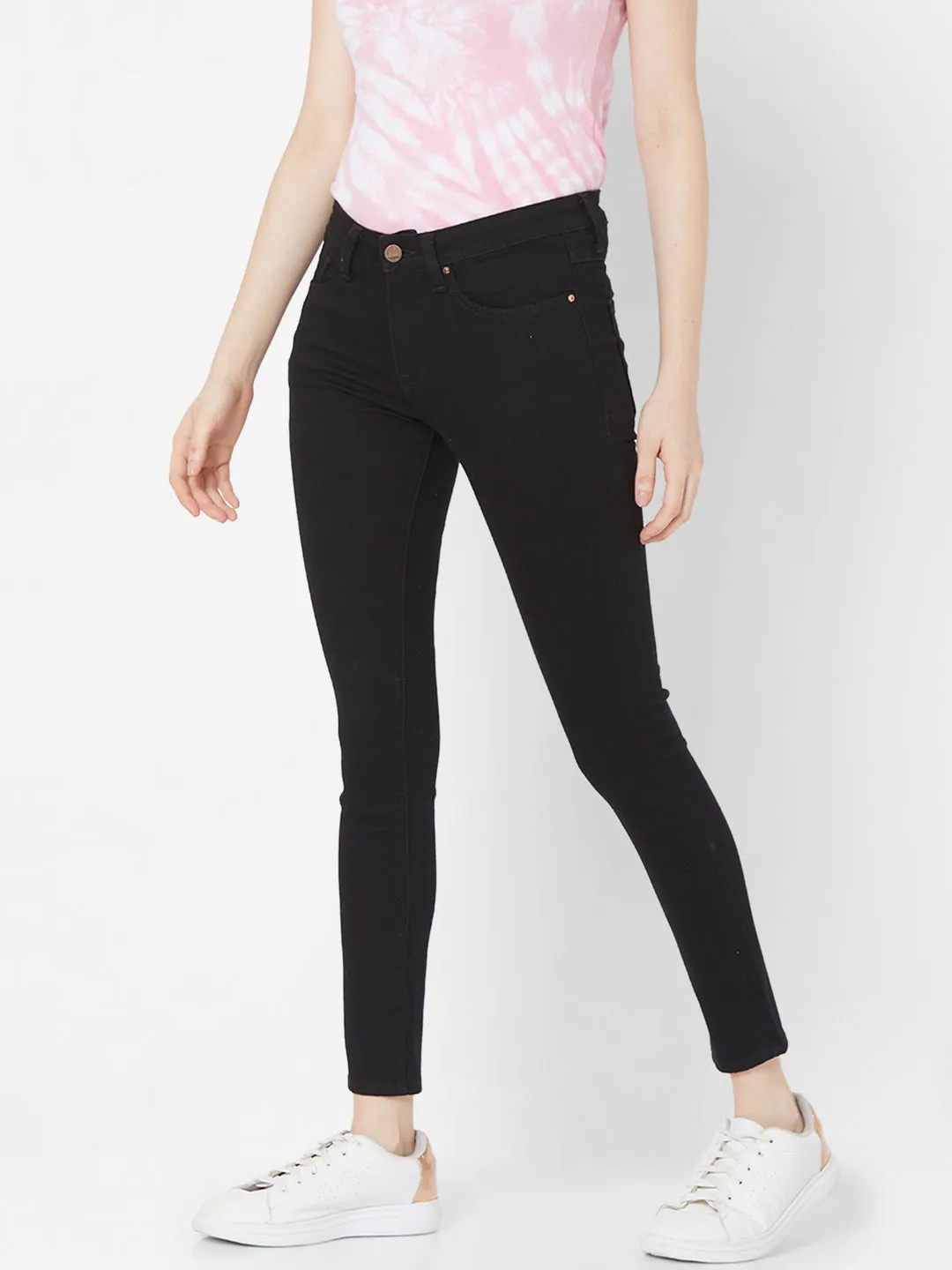Spykar Women Black Cotton Super Skinny Fit Regular Length Jeans