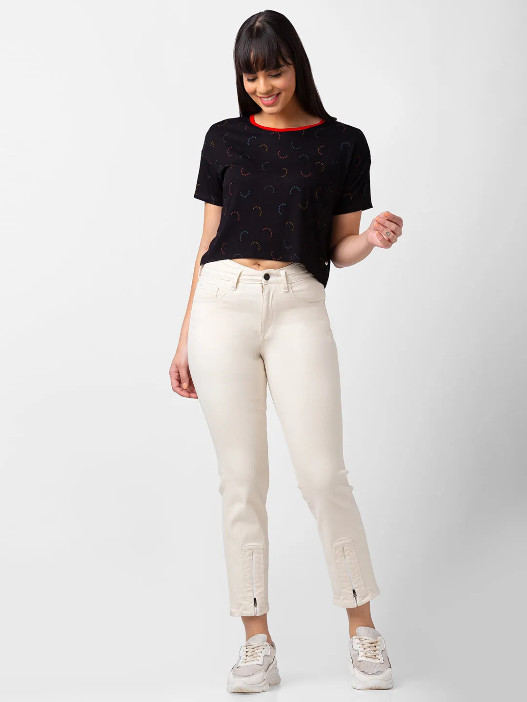 Spykar Women Off White Lycra Slim Straight Fit Ankle Length Jeans (Emma)