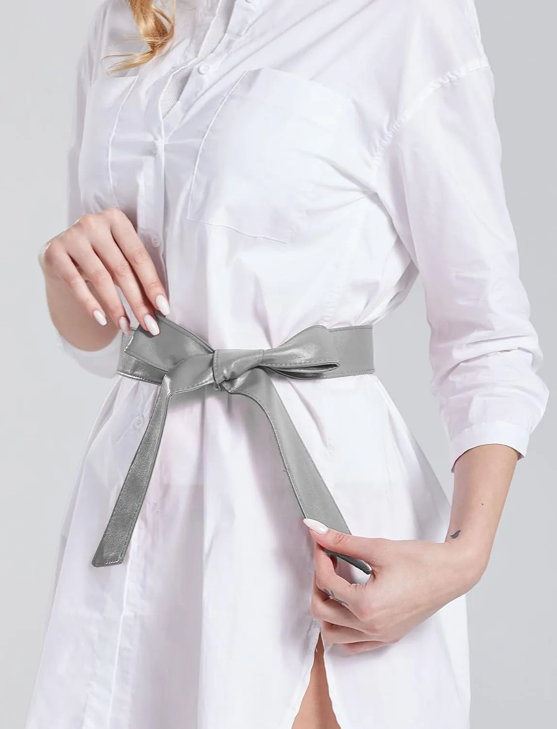 TeeYee Women OBI Belt Fashion Solid Color PU Leather 4.5cm Wide Waist Band 70 Inch in Extra Size