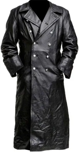 The Jasperz German Classic Officer WW2 Military Uniform Black Leather Trench Coat