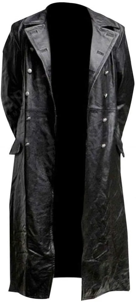The Jasperz German Classic Officer WW2 Military Uniform Black Leather Trench Coat