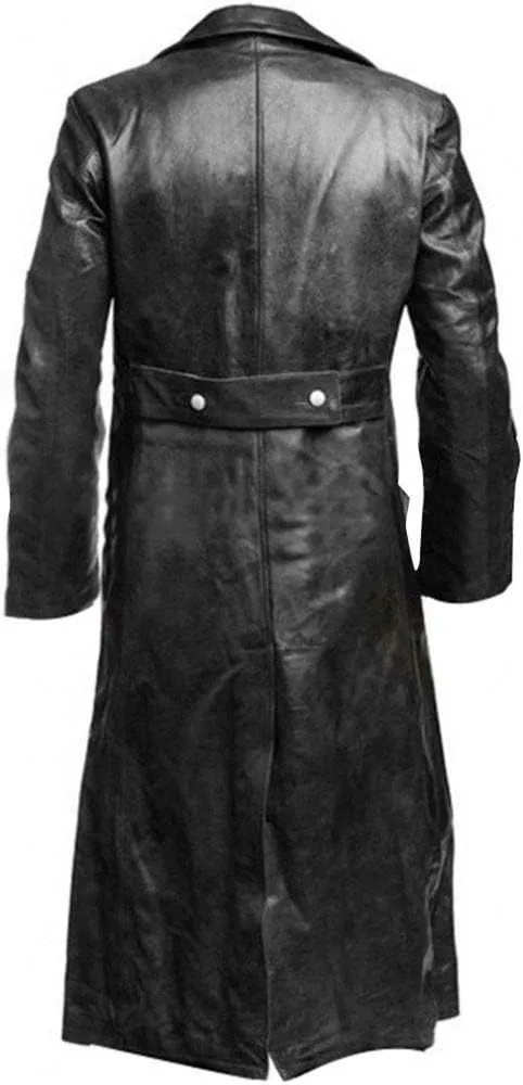 The Jasperz German Classic Officer WW2 Military Uniform Black Leather Trench Coat