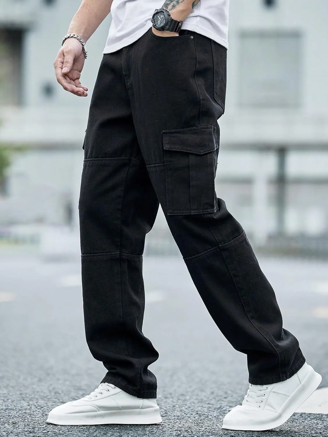Verdusa Men's Casual Denim Cargo Pants Jeans with Cargo Pockets