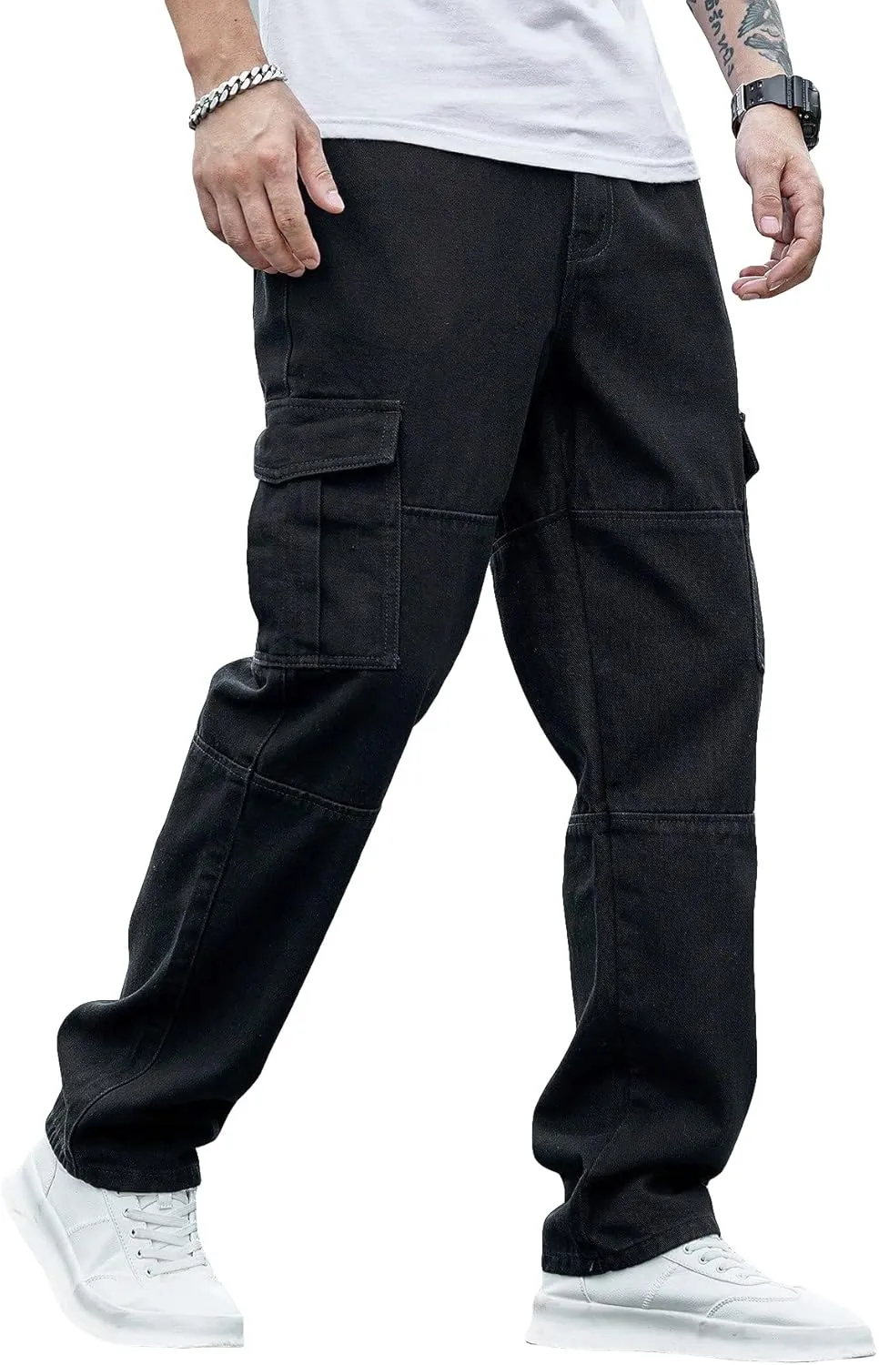 Verdusa Men's Casual Denim Cargo Pants Jeans with Cargo Pockets