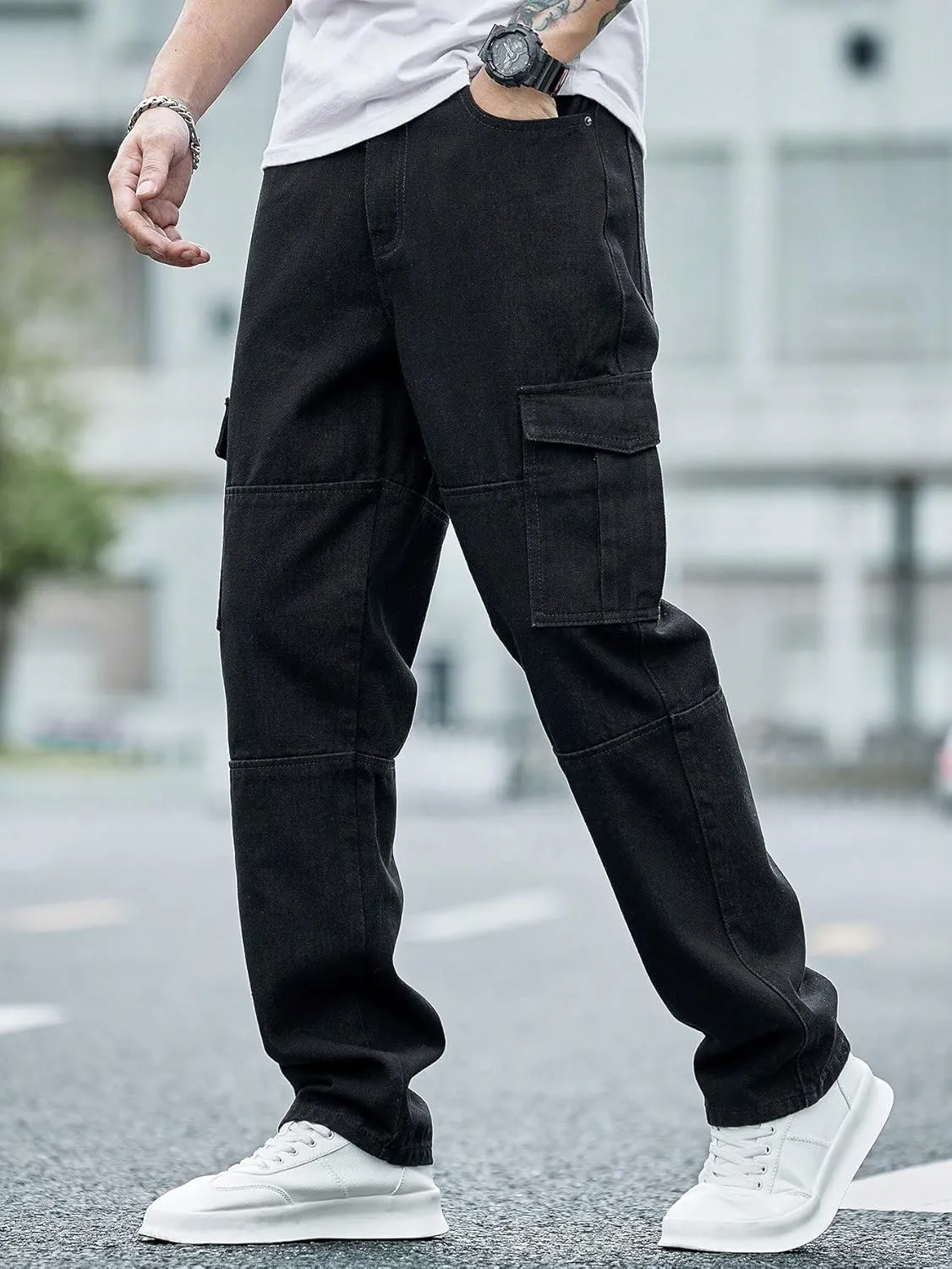 Verdusa Men's Casual Denim Cargo Pants Jeans with Cargo Pockets
