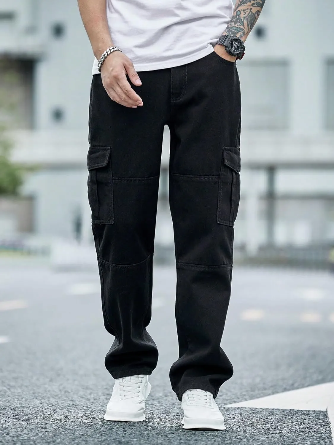 Verdusa Men's Casual Denim Cargo Pants Jeans with Cargo Pockets