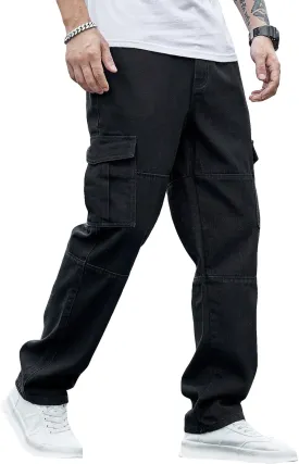 Verdusa Men's Casual Denim Cargo Pants Jeans with Cargo Pockets