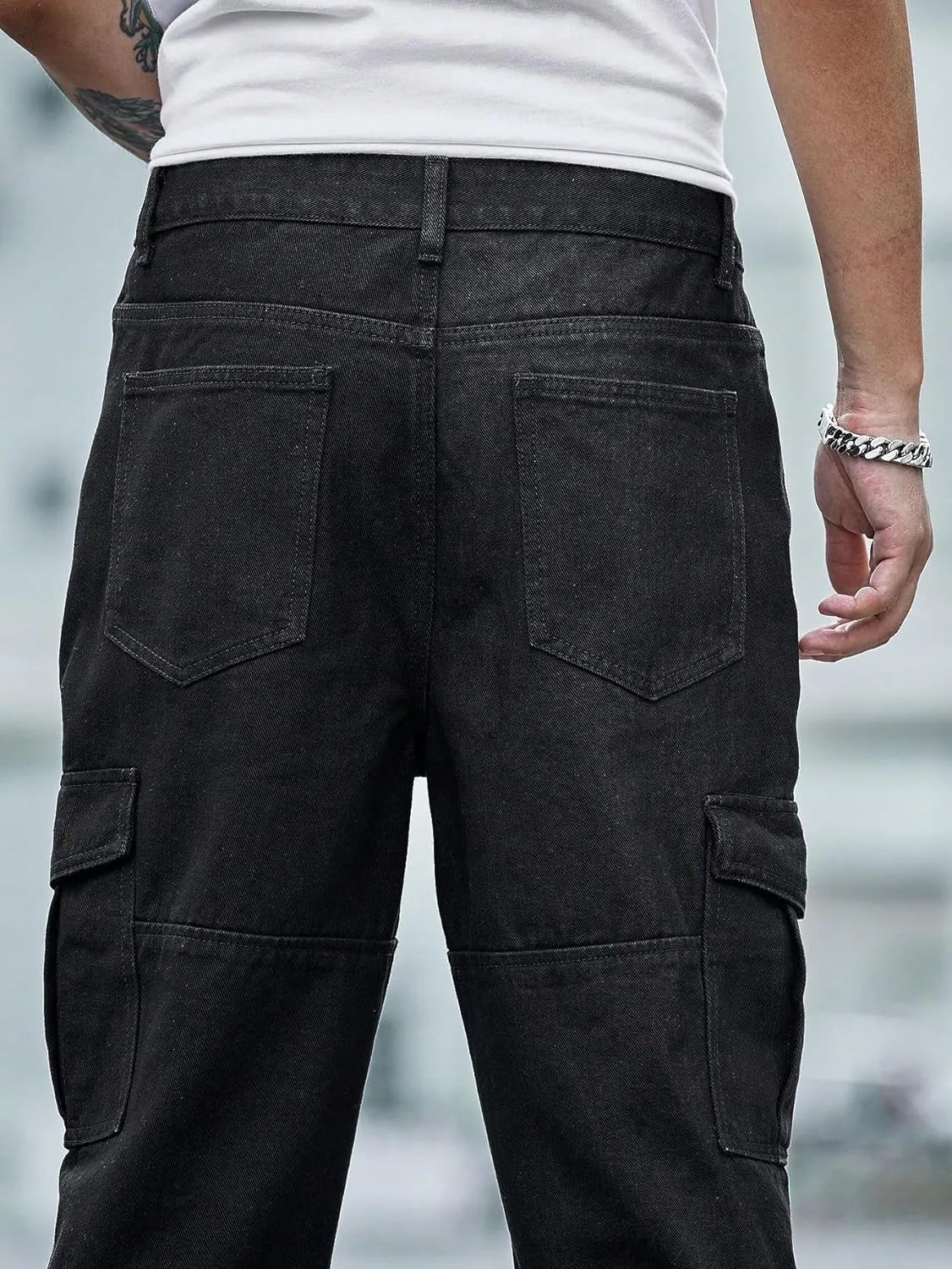 Verdusa Men's Casual Denim Cargo Pants Jeans with Cargo Pockets