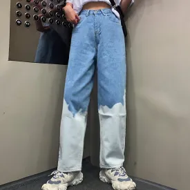 Vintage Contrast Tie Dye Pattern Wide Leg Jeans