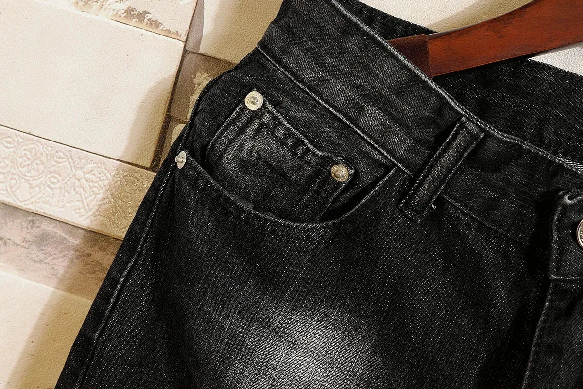Wiaofellas New Summer White Black Men's Ripped Denim Shorts Slim Casual Knee Length Short Straight Hole Jeans Shorts Big Men