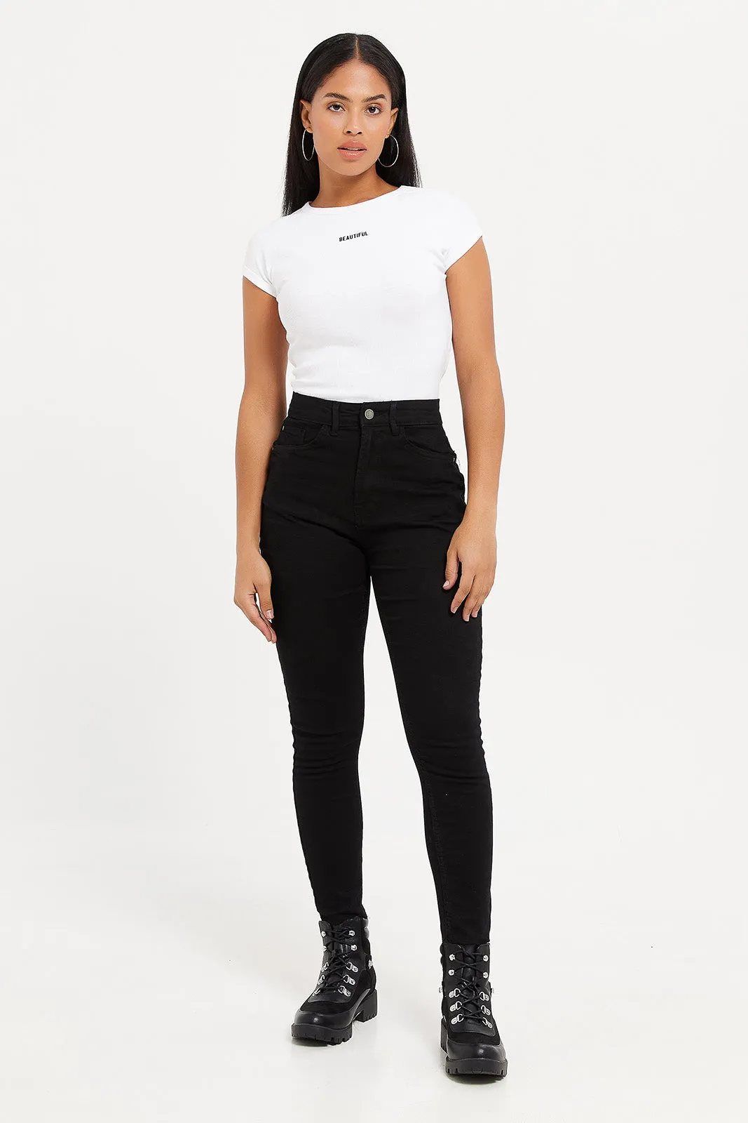 Women Black High Waist Skinny Fit Jeans