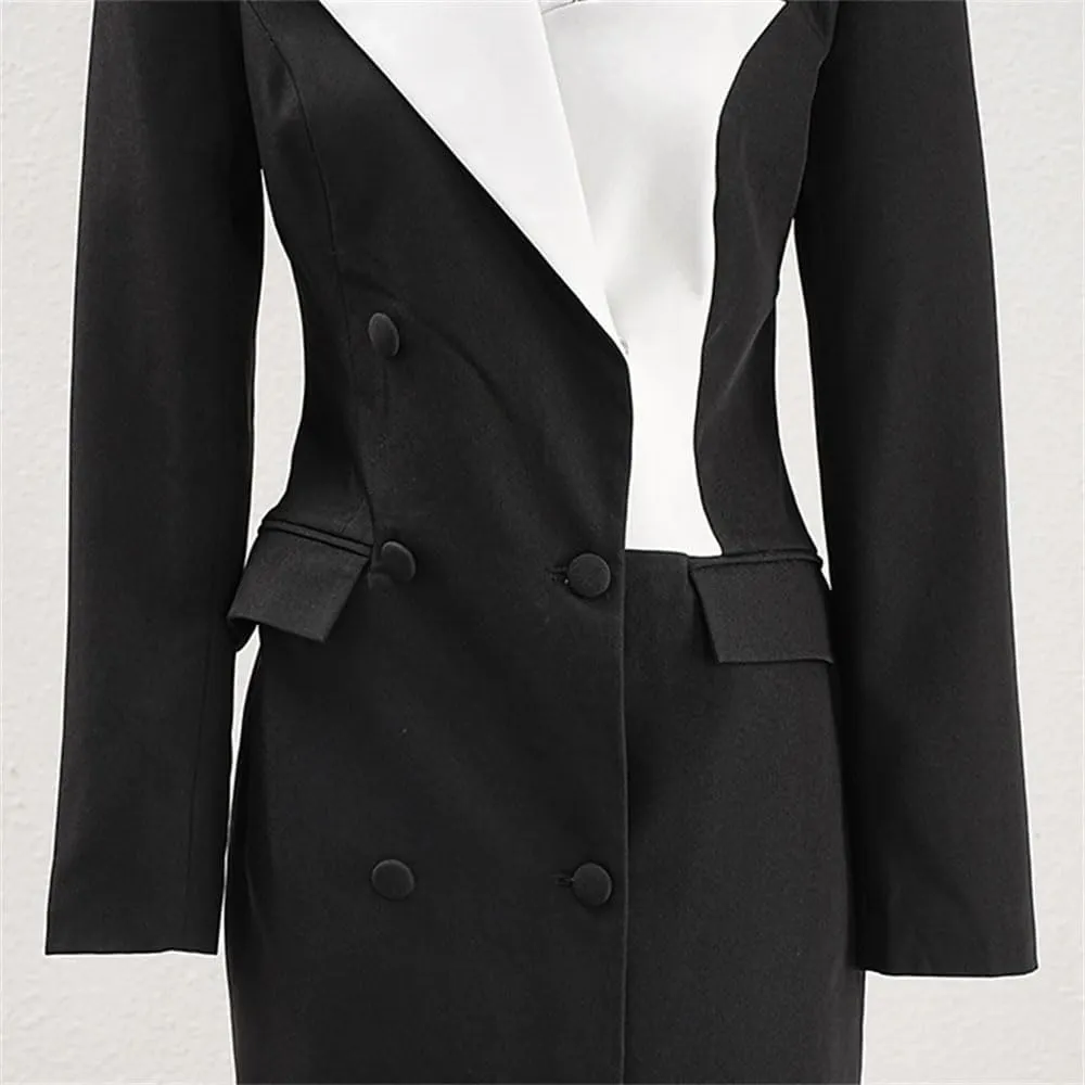Women Contrast Color Lapel Irregular Trench Coat Loose Fit Single Breasted Long Sleeves Jacket