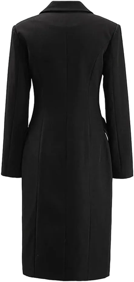 Women Contrast Color Lapel Irregular Trench Coat Loose Fit Single Breasted Long Sleeves Jacket