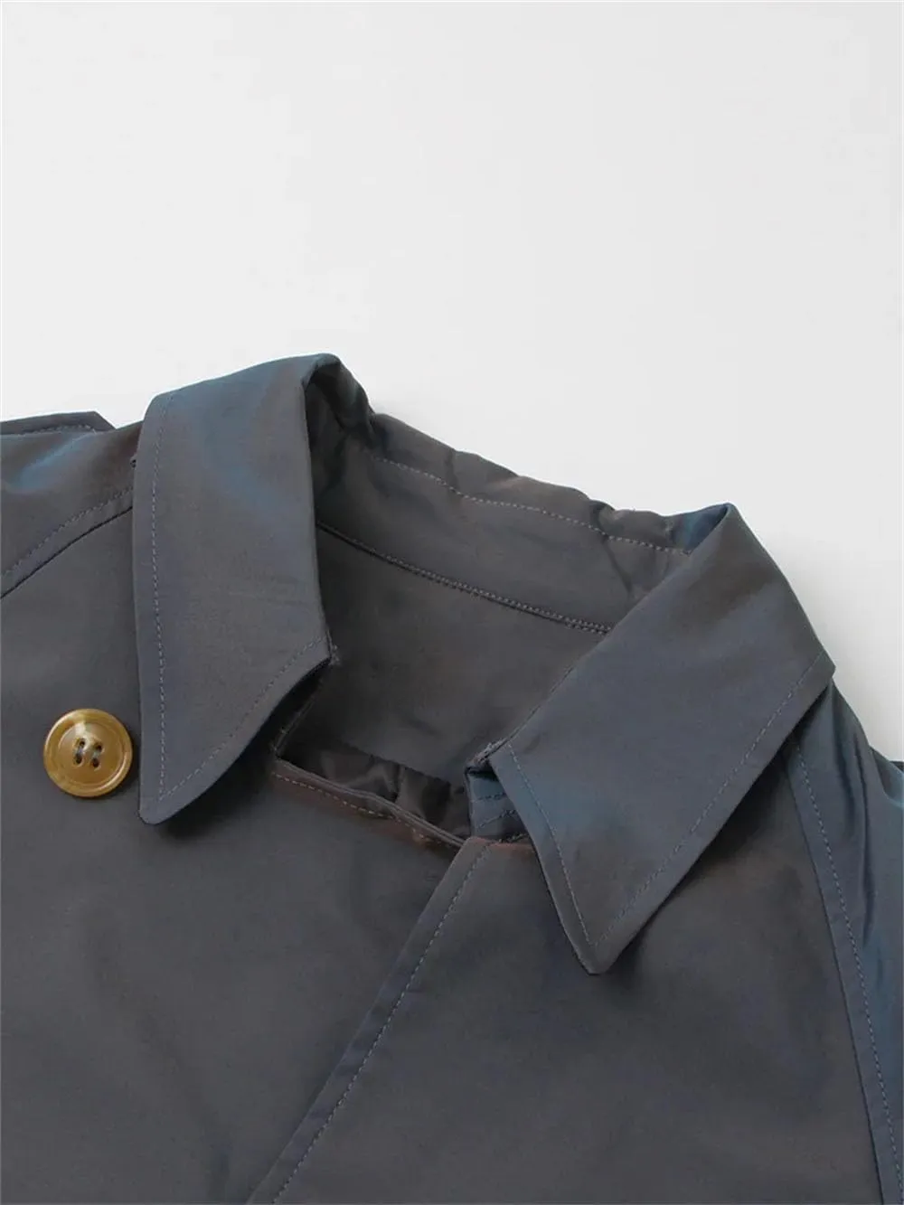 Women Contrasting Trenchcoats Lapel Long Sleeve Spliced Double Breasted Loose Trench Coat