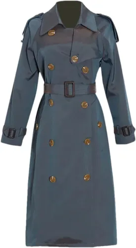 Women Contrasting Trenchcoats Lapel Long Sleeve Spliced Double Breasted Loose Trench Coat