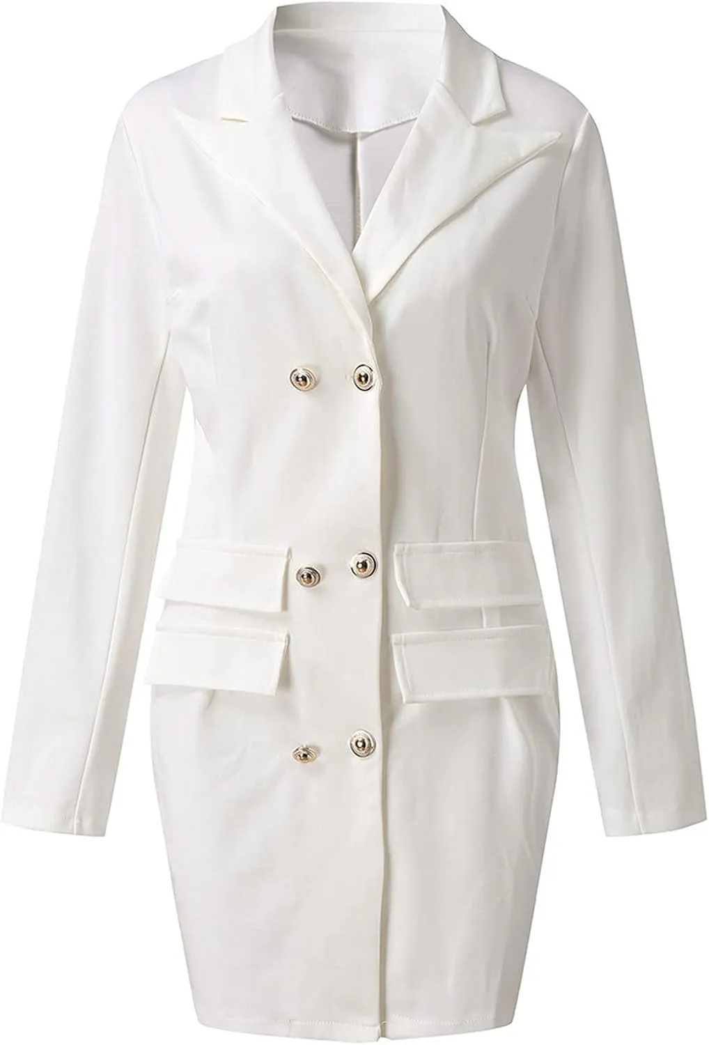 Women Elegant Notched Collar Double Breasted Over Coat Slim Wrap Dress Casual Long Sleeve Work Blazer Jackets Outerwear