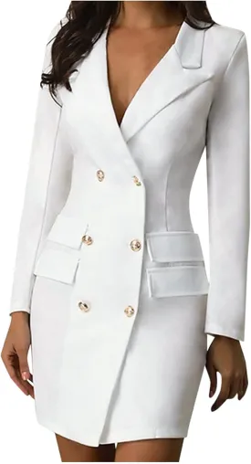Women Elegant Notched Collar Double Breasted Over Coat Slim Wrap Dress Casual Long Sleeve Work Blazer Jackets Outerwear