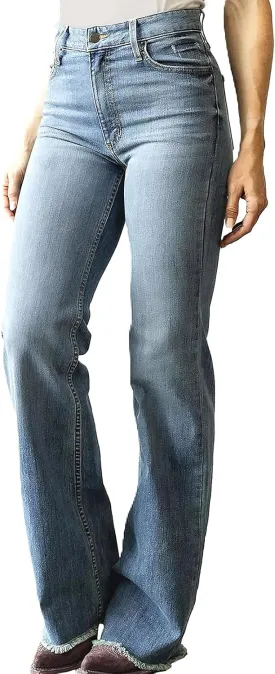 Women's Casual Western High Waisted Wide Leg Straight Raw Edge Jeans