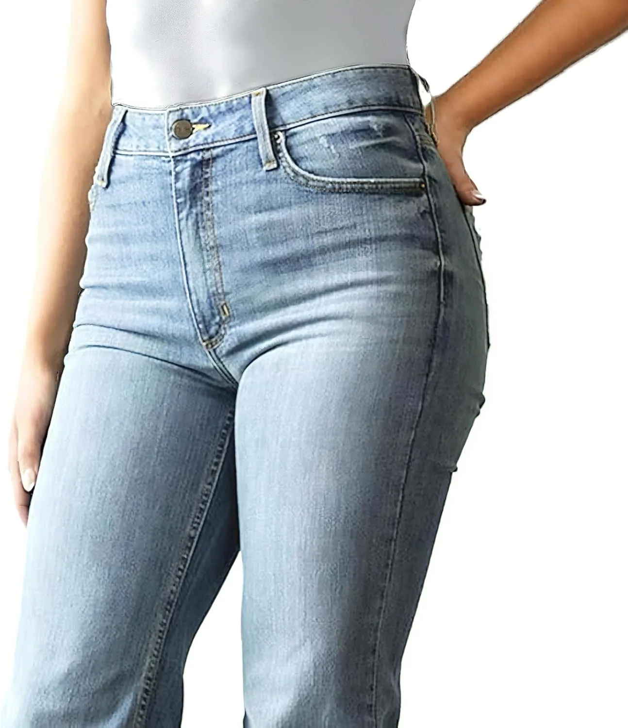 Women's Casual Western High Waisted Wide Leg Straight Raw Edge Jeans