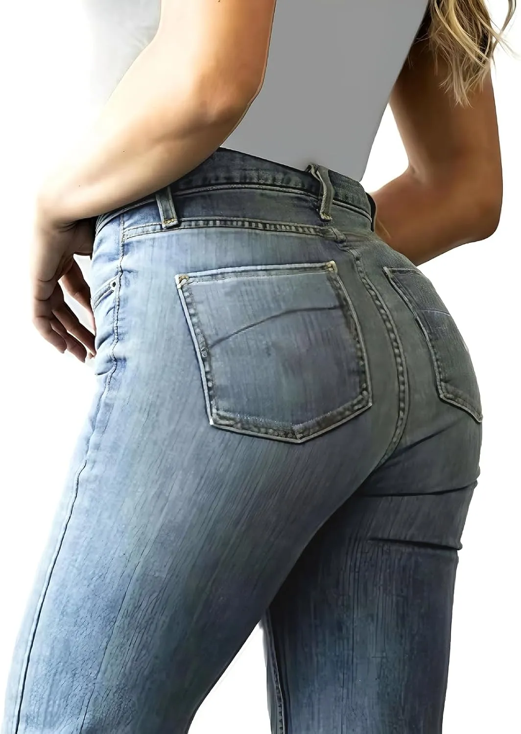 Women's Casual Western High Waisted Wide Leg Straight Raw Edge Jeans