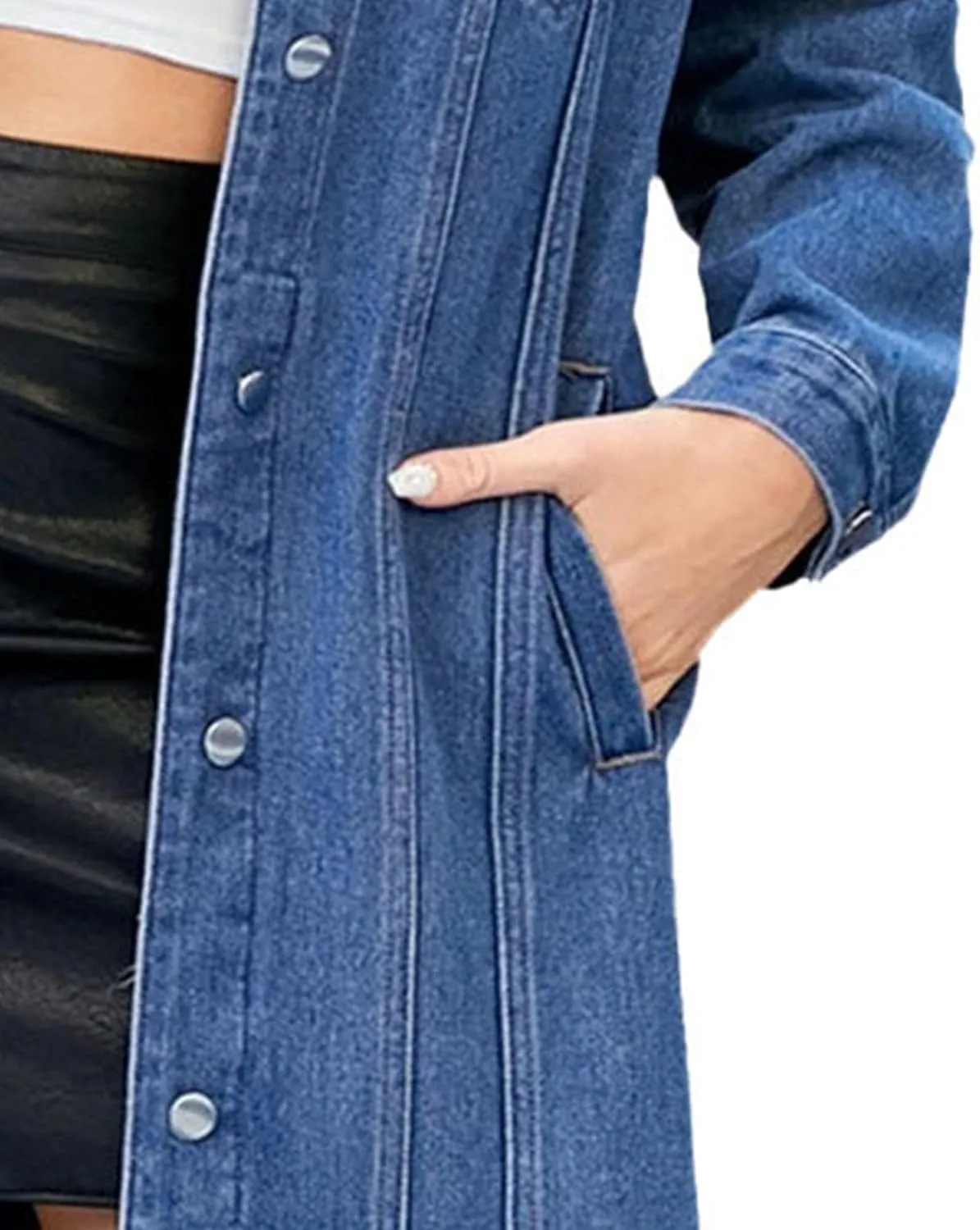 Women's Distressed Long Denim Jacket Ripped Hole Over Knee Midi Trench Coat Destroyed Classic Maxi Jean Jacket