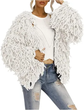 Womens Fringed Sweater Jacket Cropped Fringe Faux Suede Jackets Woven Hollow Solid Color Cardigan Fashion Casual Tops