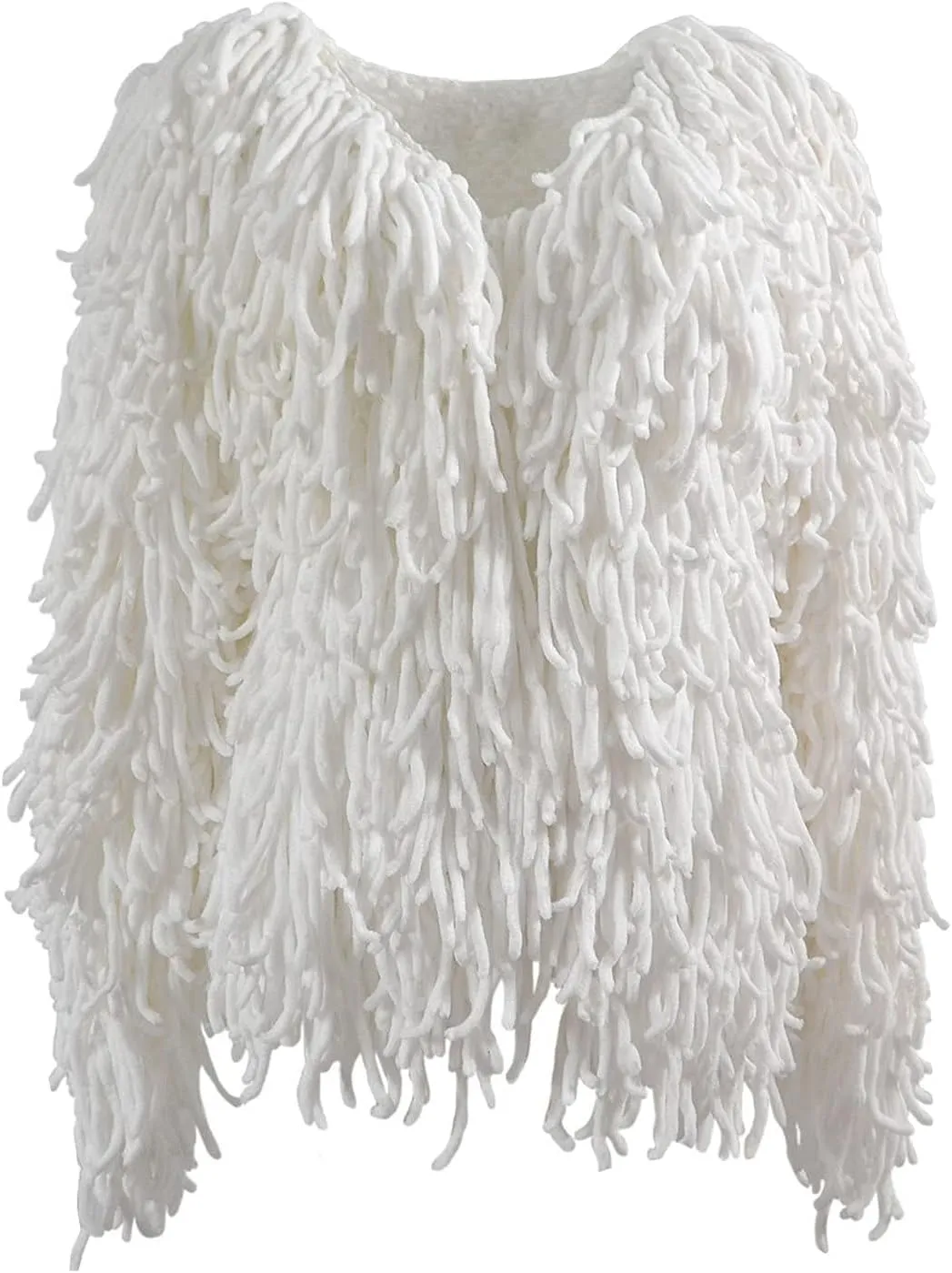 Womens Fringed Sweater Jacket Cropped Fringe Faux Suede Jackets Woven Hollow Solid Color Cardigan Fashion Casual Tops