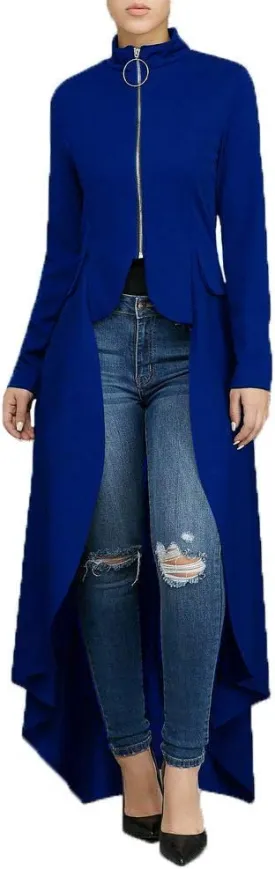 Womens Long Dovetail Gothic Trench Coat Polka Dot Zipper Up Tailcoat Jacket