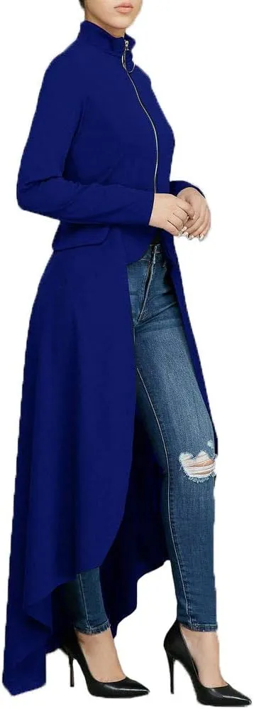 Womens Long Dovetail Gothic Trench Coat Polka Dot Zipper Up Tailcoat Jacket