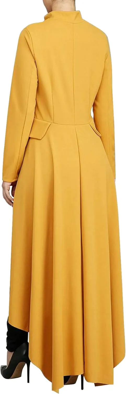 Womens Long Dovetail Gothic Trench Coat Polka Dot Zipper Up Tailcoat Jacket