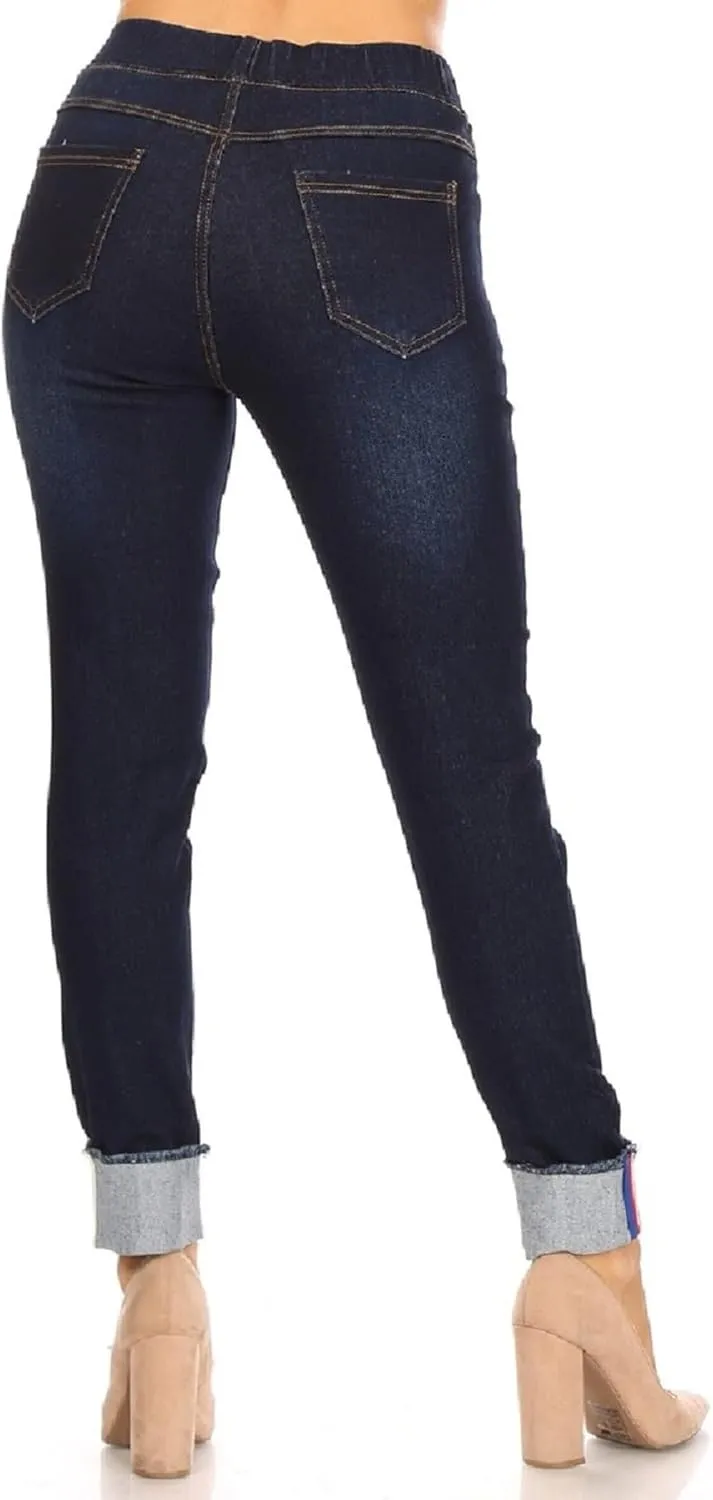 Women's Ripped Destroyed Skinny Jeans & Jeggings Pull-On Elastic Waist Stretch Denim Pants Regular-Plus Size